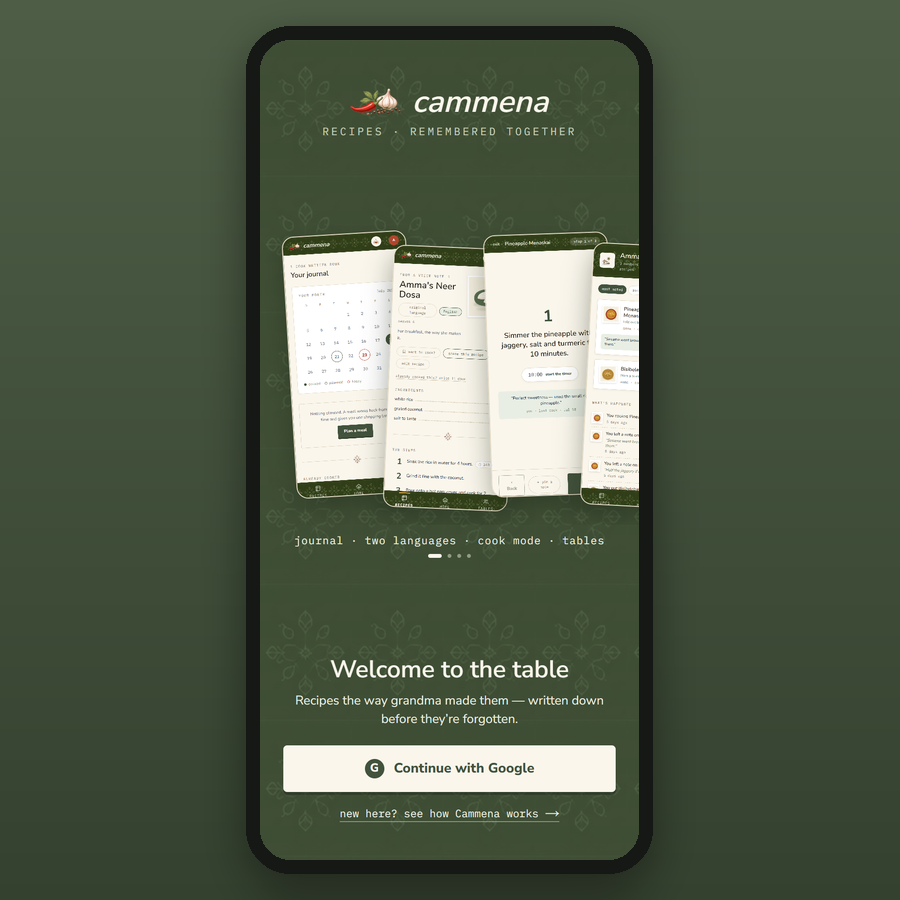Cammena landing — recipes, remembered together