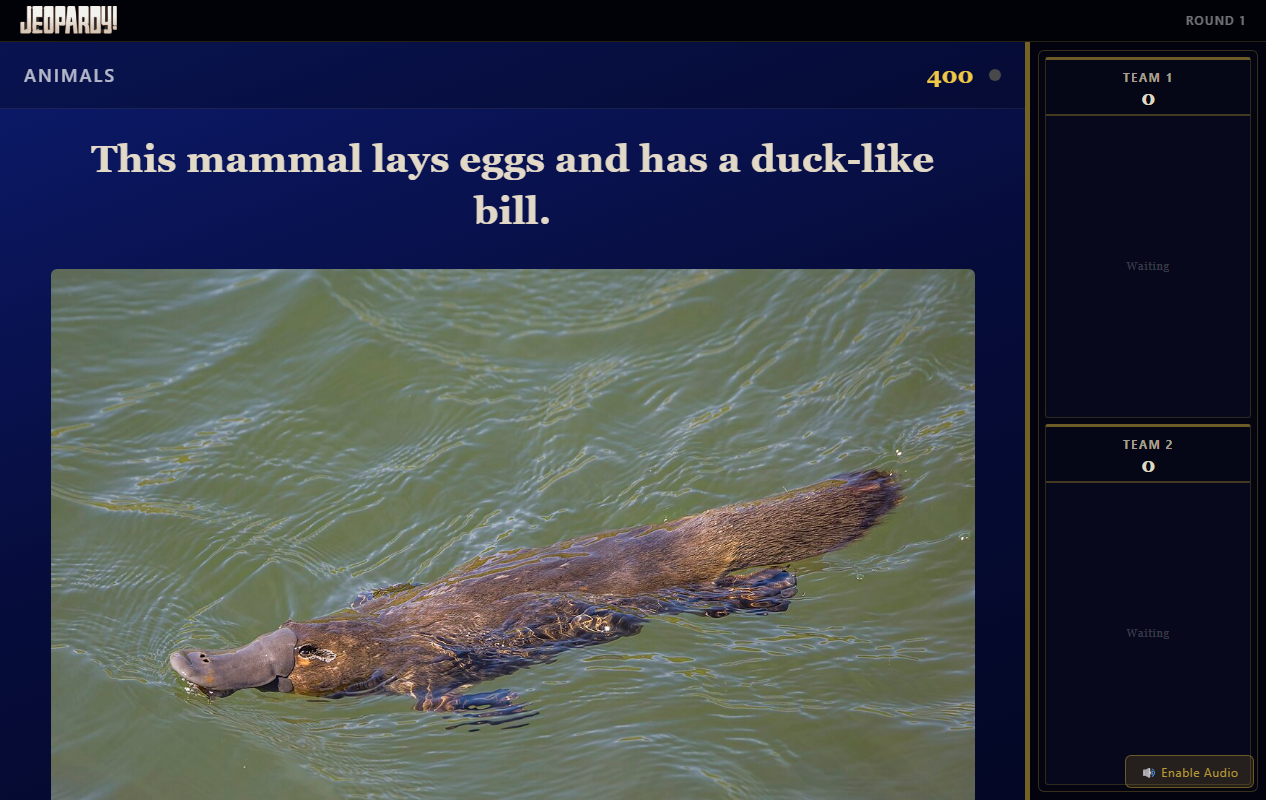 Jeopardy display: an open clue with a photo