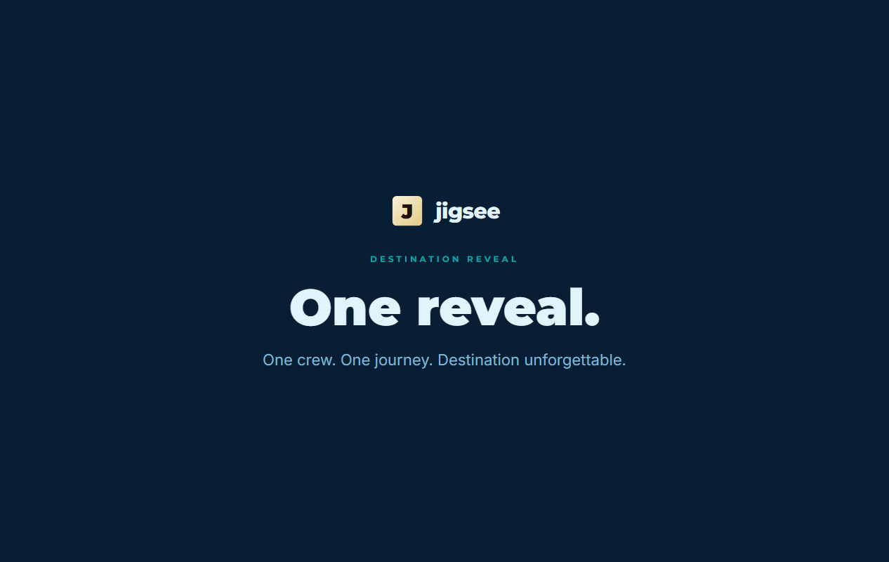 Jigsee display: the destination-reveal holding screen