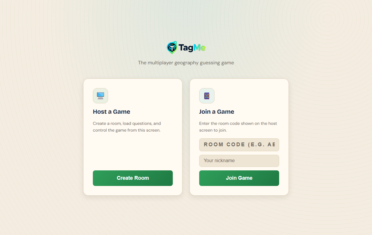 TagMe landing — host or join a game