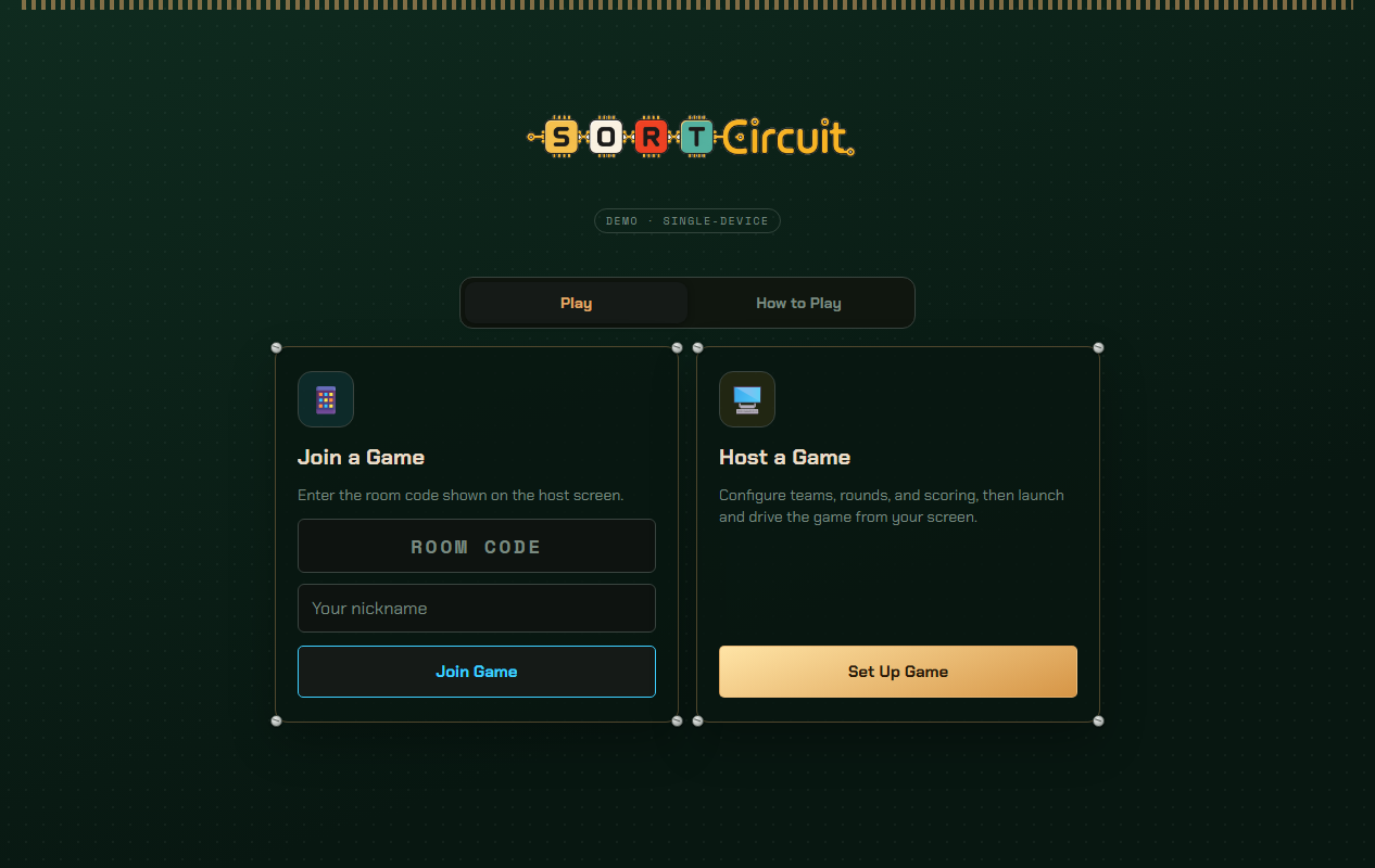 SortCircuit landing — join or host a game